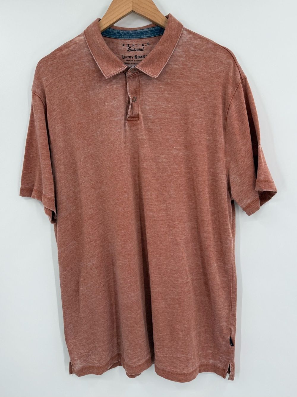 Lucky Brand Venice Burnout Short Sleeve Polo Shirt | Terracotta | XL